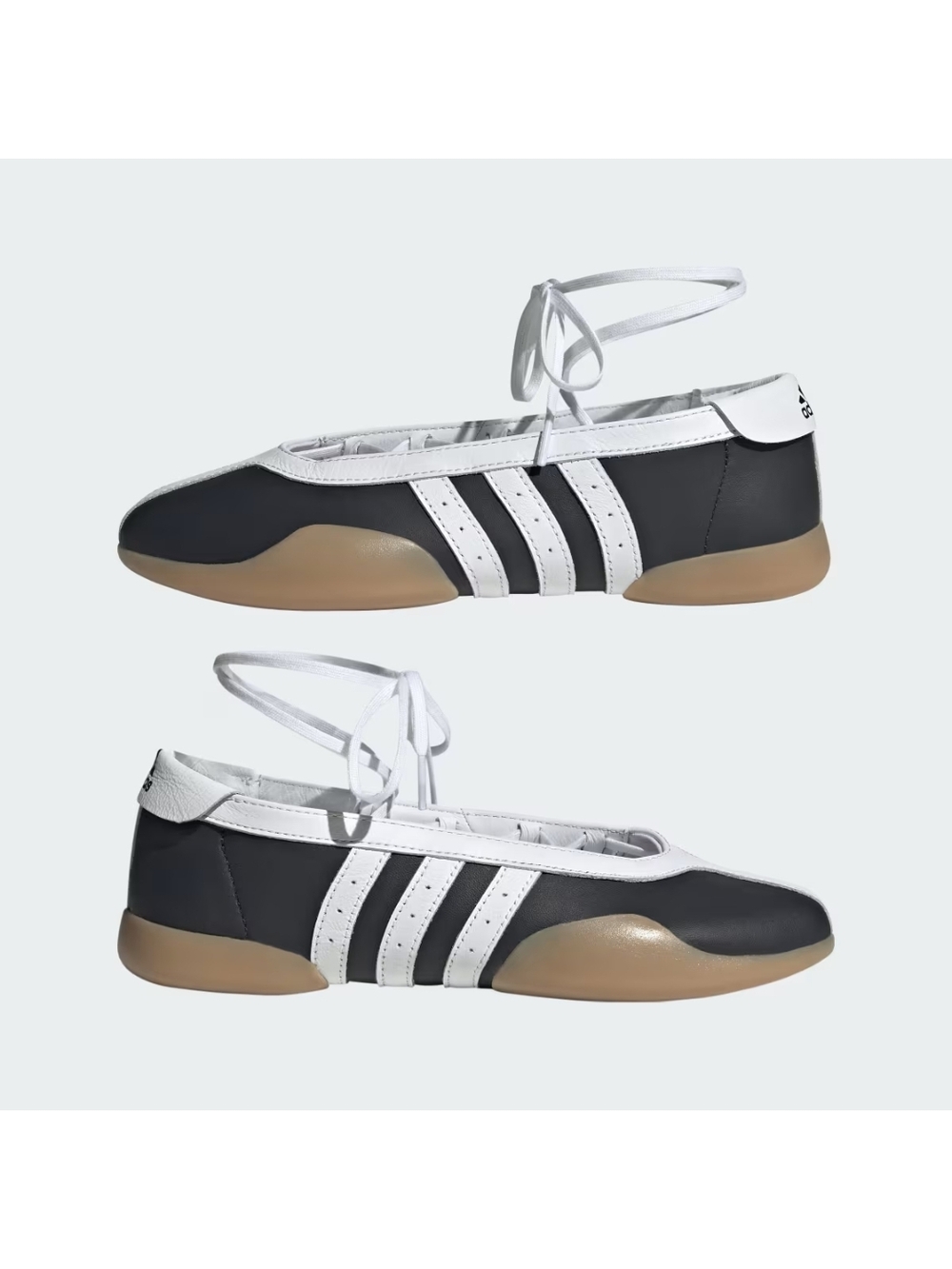adidas Taekwondo Mei Black & White Ballet-Style Flat with Tan Sole - Picture 4 of 10